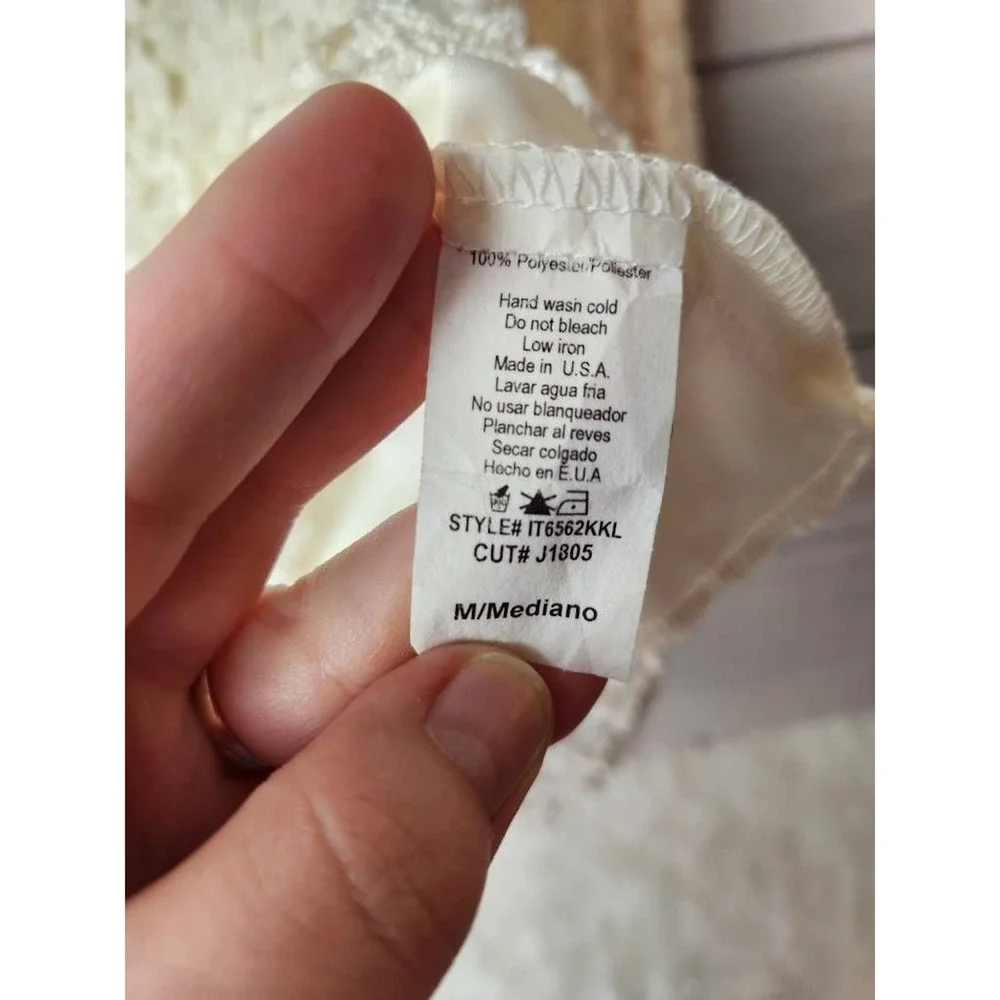 Karlie‎ Womens Hi Lo Top Off White Long Sleeve Bell Open Back Crochet USA Boho M - Picture 6 of 6